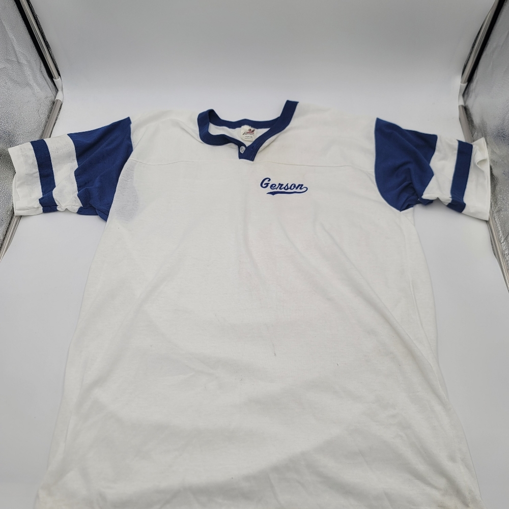 Gerson Bantam Mens Activewear Short Sleeve T Shirt White Navy V Neck Button XL